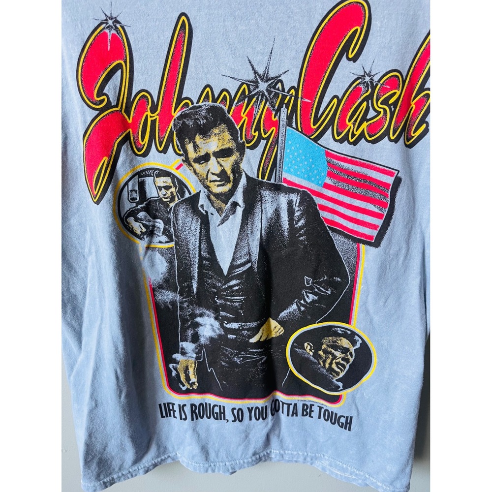 Johnny Cash Tour 1956 Graphic T-Shirt Mens Medium Blue Mineral Wash Cotton Tee